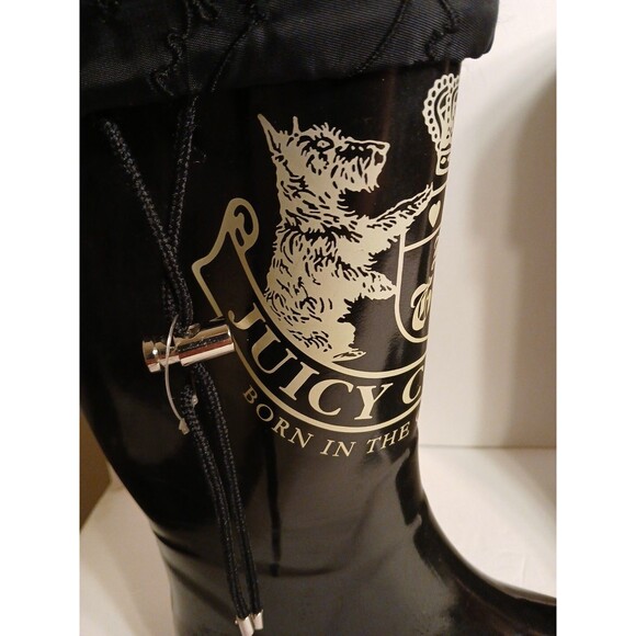 RARE Juicy Couture Signature Logo Black Knee High Rainboots Size 7 GENTLY USED - Picture 4 of 16